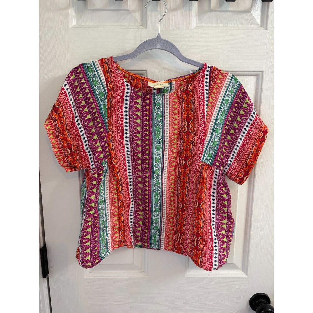 Maeve Anthropologie Milla Printed Top Stripe Boho Cottagecore Size XS